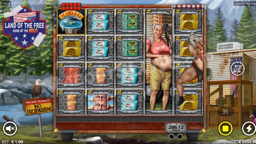 Land of the Free slot special features display showing wild symbols and scatter symbols