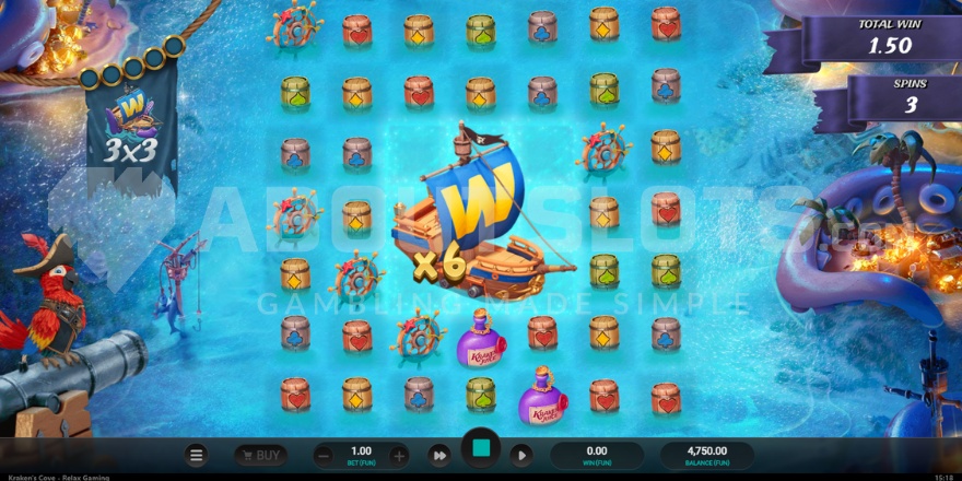Screenshot of Free Spins mode with 3x3 Wild symbol