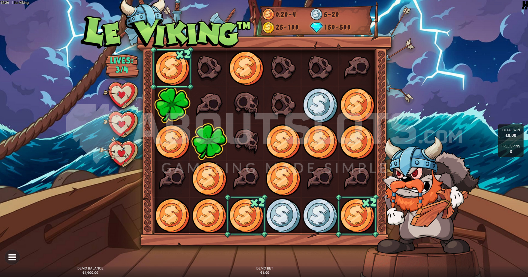 Berserk Free Spins feature with three grid multipliers on the reels