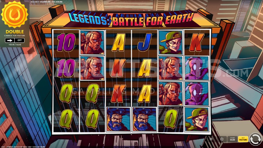 Base game with cartoon-style symbols on the reels