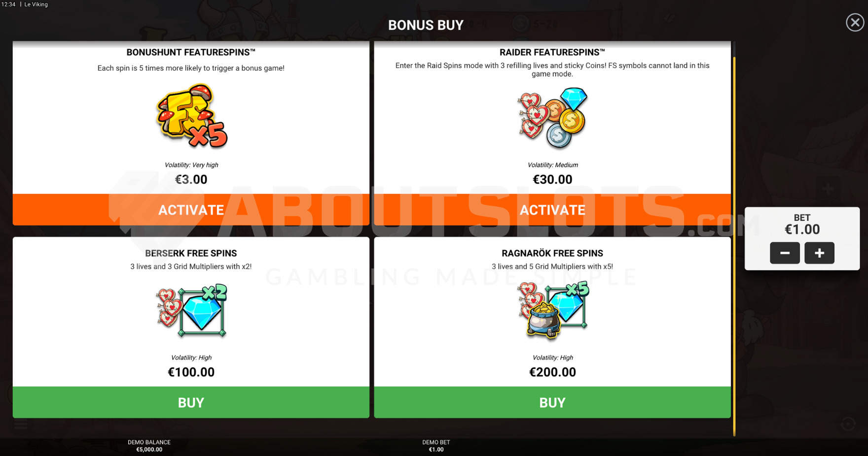 Feature Buy options with four choices available
