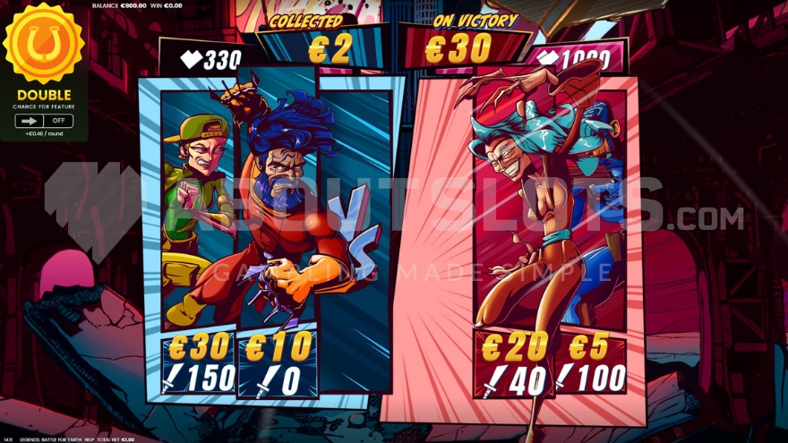 Showdown Free Spins bonus game with current win of 30 euros displayed above the reels