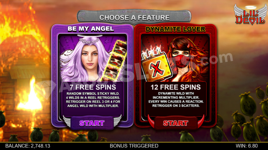 Lil' Devil free spins selection screen showing both bonus game options