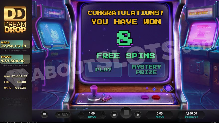 Line Busters Dream Drop free spins selection screen