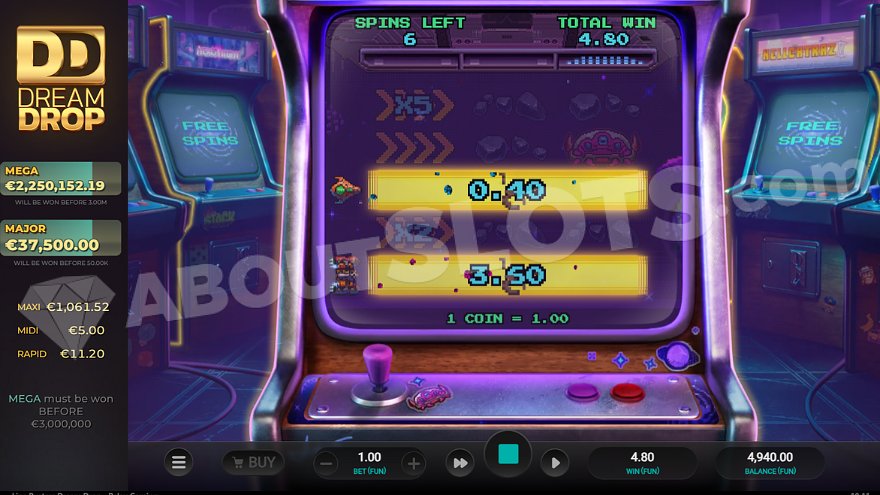 Line Busters Dream Drop free spins mode with wins on paylines