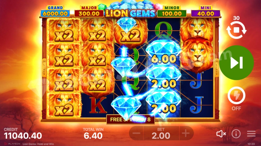 Free spins with multiplier wins displayed