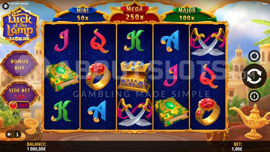 Base game display showing the golden lamp on the right side of the reels
