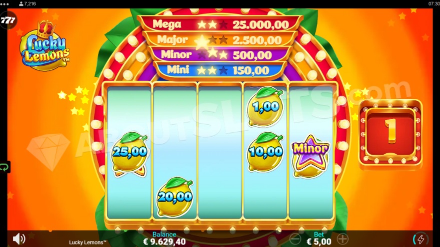 Lucky Lemons jackpot bonus feature screenshot