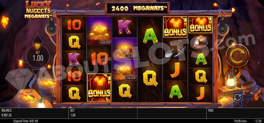 Lucky Nuggets Megaways bonus feature screen showing free spins