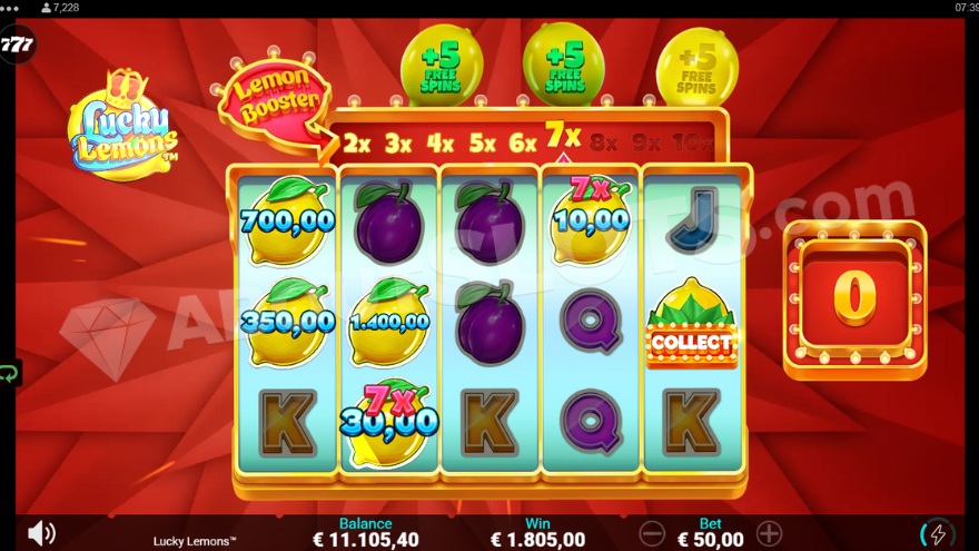 Lucky Lemons free spins feature screenshot