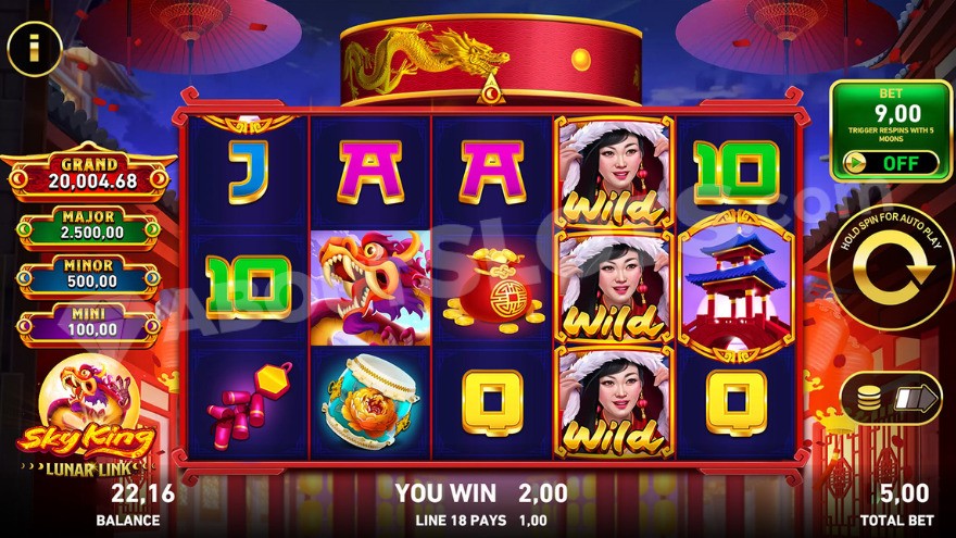 Chinese-style slot machine with traditional Eastern elements.
