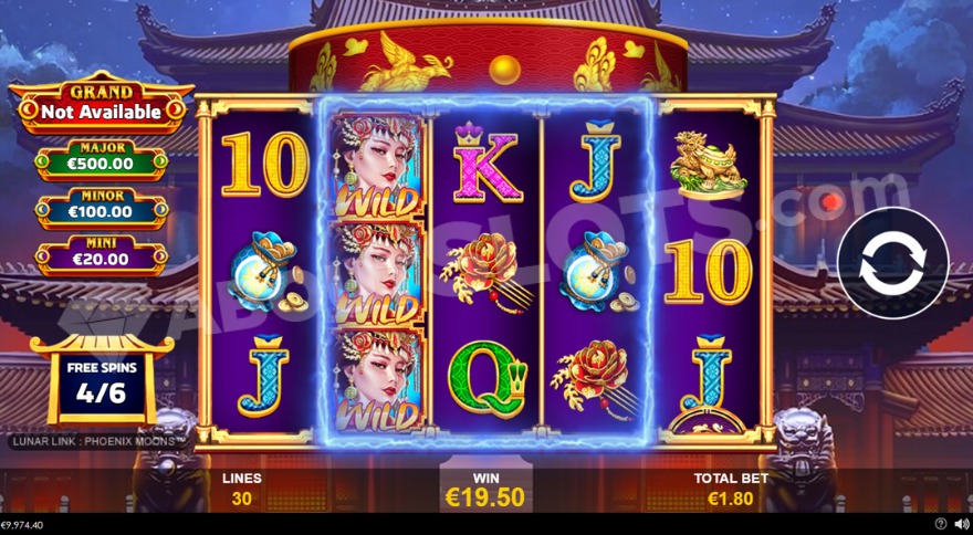 Free spins feature with four jackpots visible on the left side.