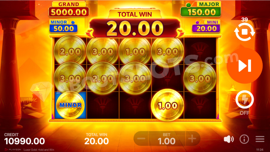 The Hold and Win feature showing various jackpots displayed at the top
