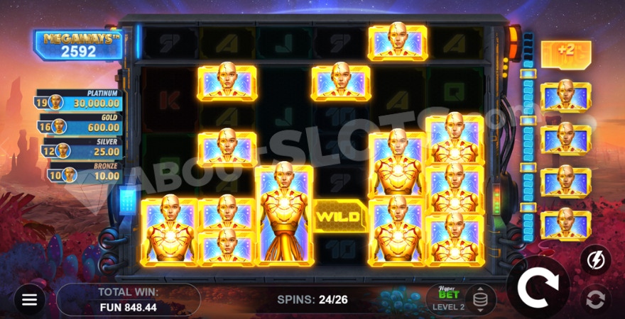 Machina Reloaded Megaways bonus feature screen with expanded reels