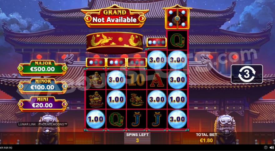 Hold and Respin feature with three remaining respins displayed.