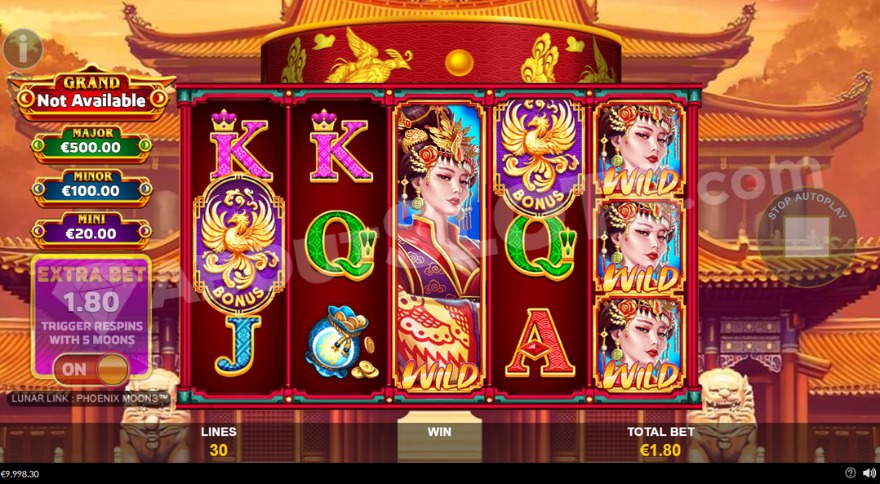Wild symbols covering the third and fifth reels during gameplay.