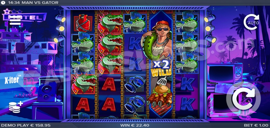 Base game screenshot of Man vs Gator slot