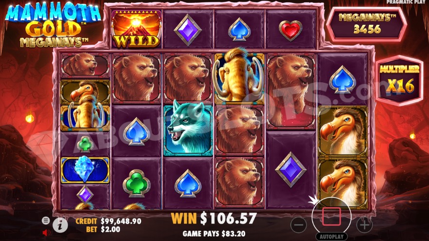 Free spins screen in Mammoth Gold Megaways showing the cave interior setting