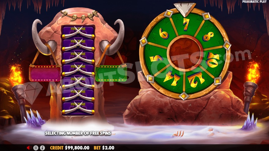 Gamble feature for free spins in Mammoth Gold Megaways showing risk options