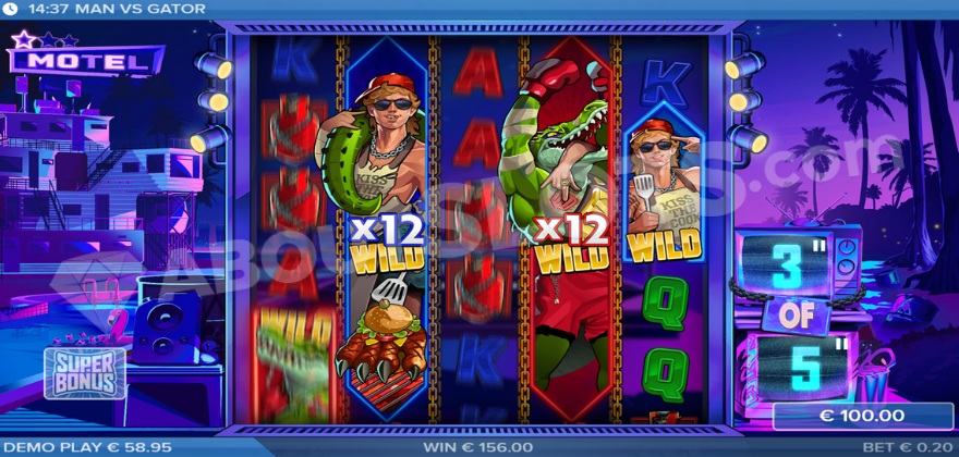 Screenshot of the Super Free Spins mode with multiple multipliers