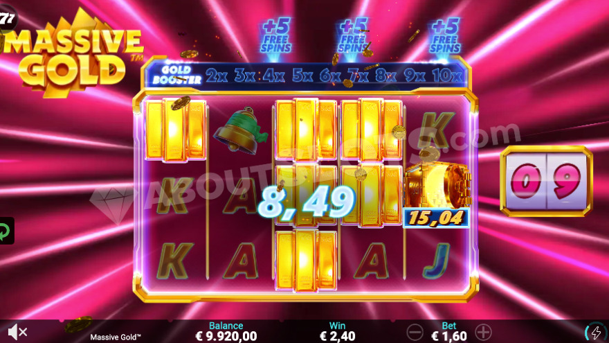 Bonus game with 9 remaining free spins counter displayed