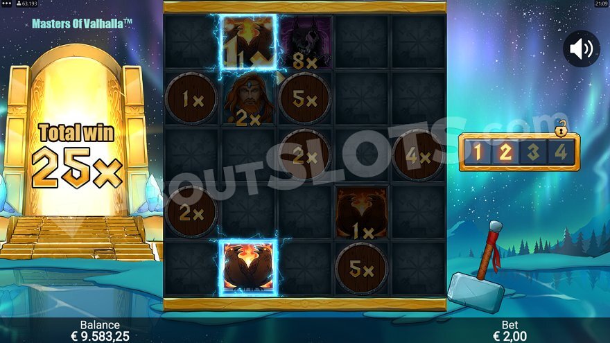Masters of Valhalla bonus feature showing shield symbols and multipliers
