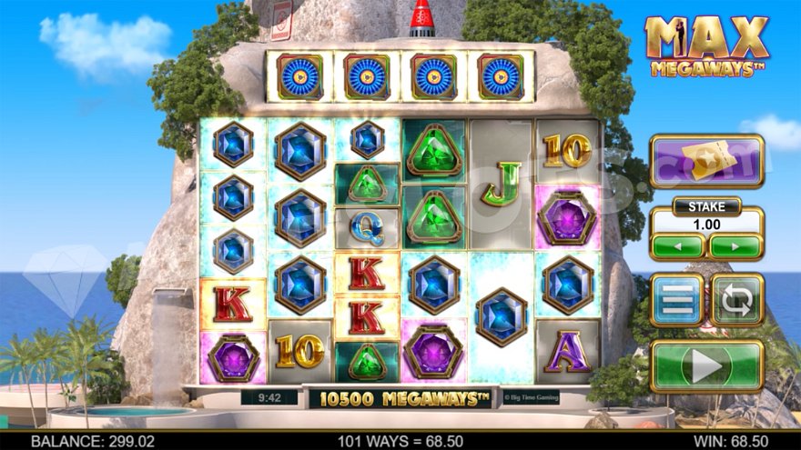 Max Megaways slot showing the extra horizontal reel above the main reels