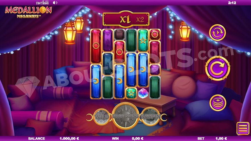 Medallion Megaways slot game display showing gem symbols and multipliers