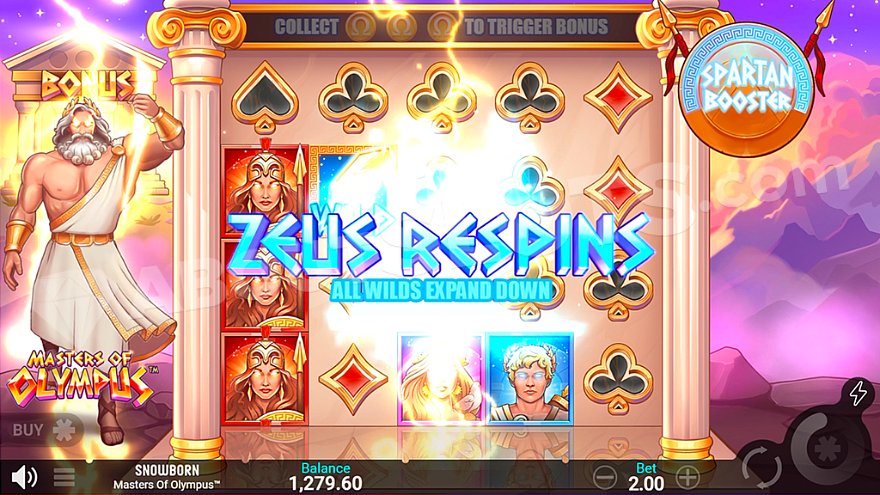 Shield symbols and Divine bonus symbols during the Olympus Bonus feature