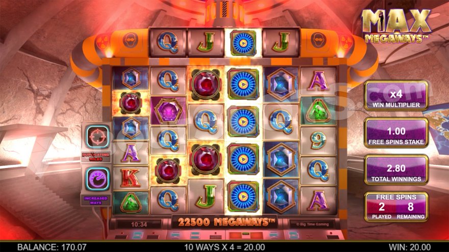 Max Megaways slot showing wild symbols and bonus features in action