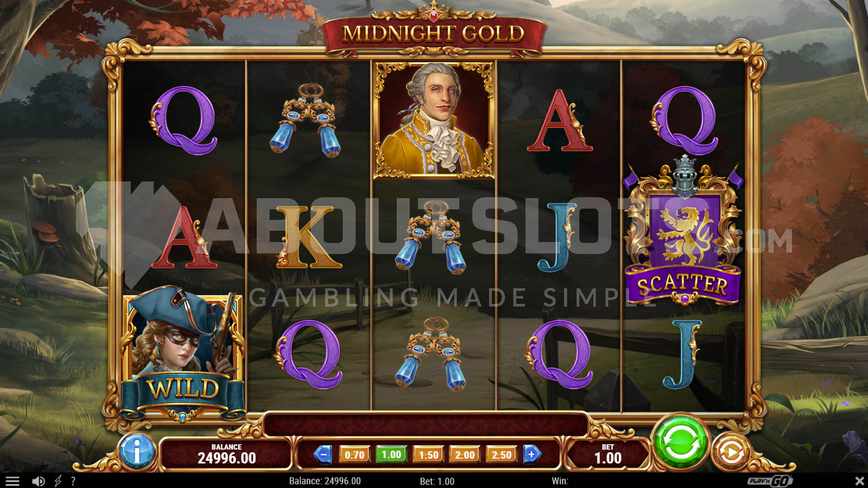 Base game showing a 5x3 grid with a mix of low-paying and high-paying symbols, plus special symbols.