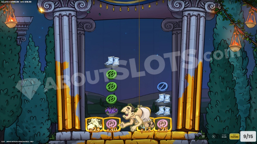 King Midas character appearing on slot reels with golden touch effect.