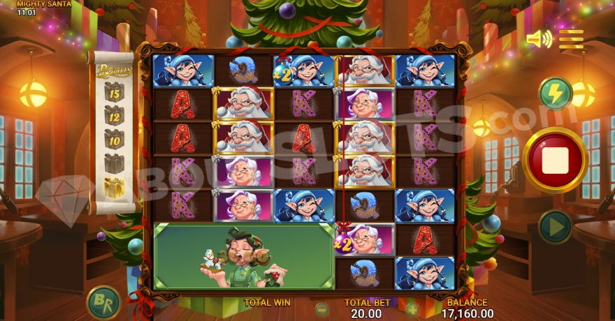 Mighty Santa slot feature demonstration with multipliers