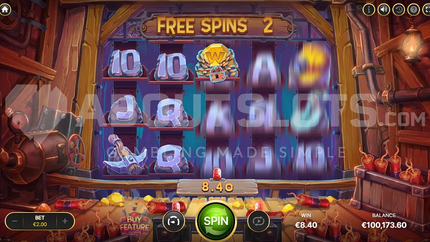 Sticky Wild symbol on the third reel during Free Spins feature in Mine Blown slot