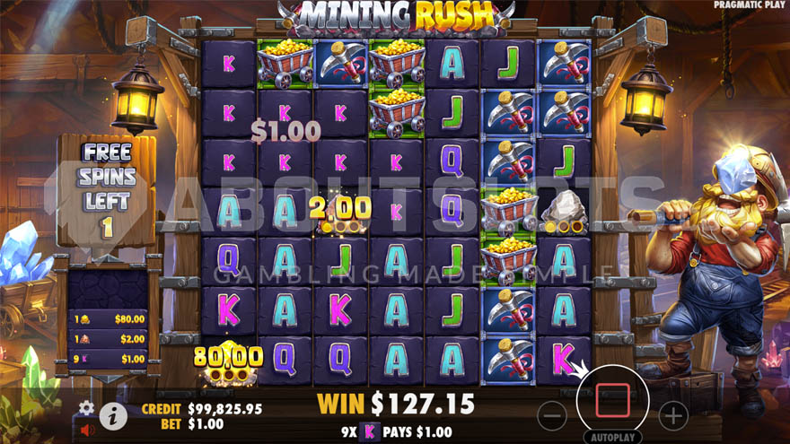 Bonus game with free spins, one spin remaining