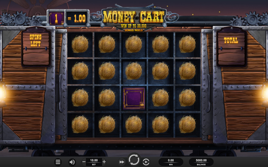 Money Cart slot main game screen showing Wild West theme