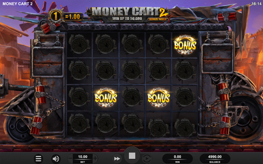 Money Cart 2 slot main screen showing bonus reels