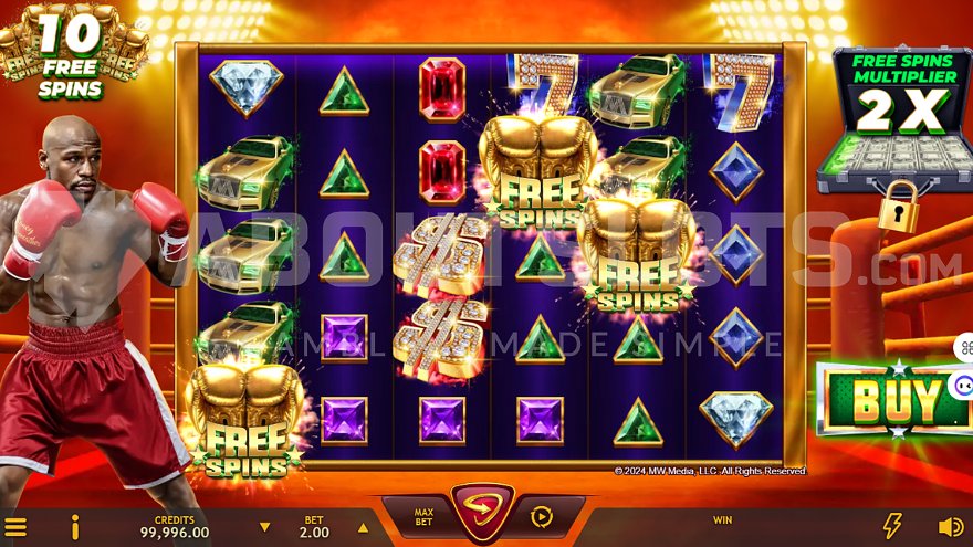 Money Mayweather slot base game featuring a boxing ring
