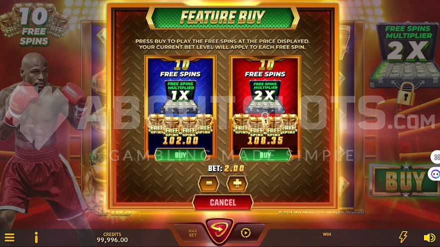Money Mayweather slot feature buy option screen