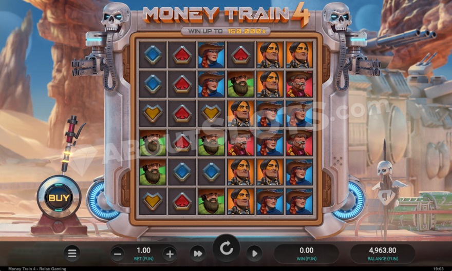 Money Train 4 slot game interface with futuristic steampunk design