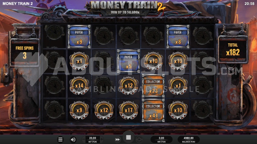 Money Cart Bonus Round with current total win of 182X