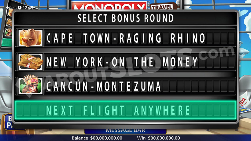 Boarding Call feature displaying four destination options