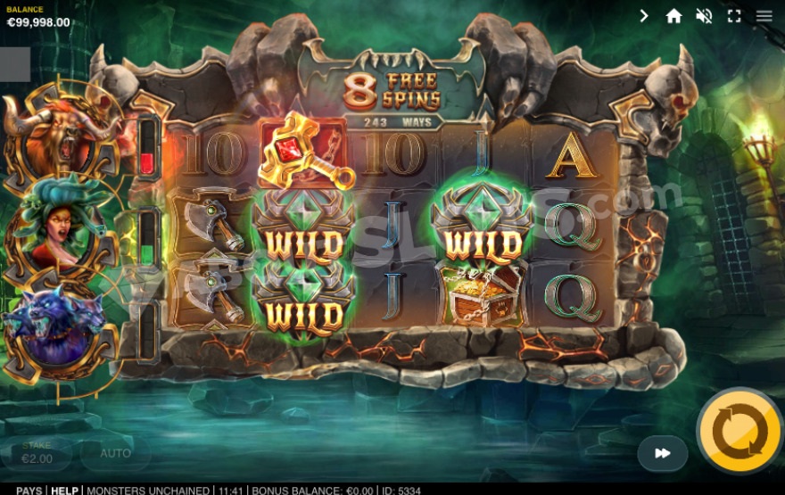 Monster Spins bonus game with wild symbols on the reels.