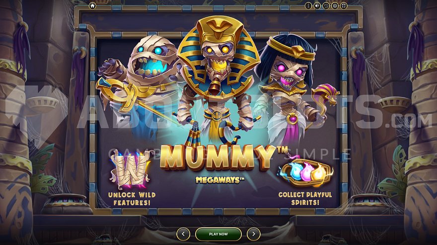 Mummy Megaways opening screen showing ancient Egyptian tomb setting with hieroglyphics