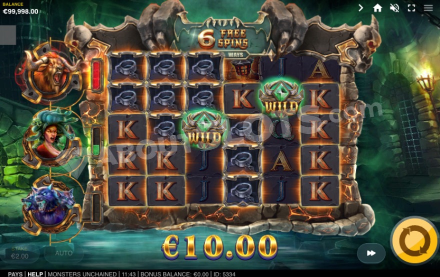Monster Spins bonus game with expanded reels and special features.