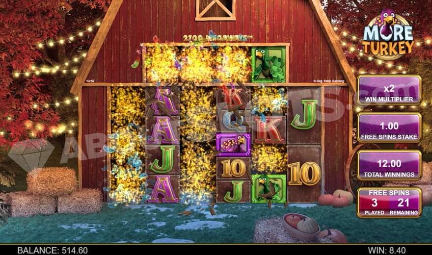 Cascading win with 13 symbols during free spins mode
