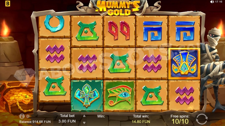 Free spins feature with a mummy visible on the right side