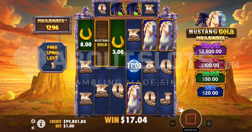1 free spin remaining in Mustang Gold Megaways bonus round