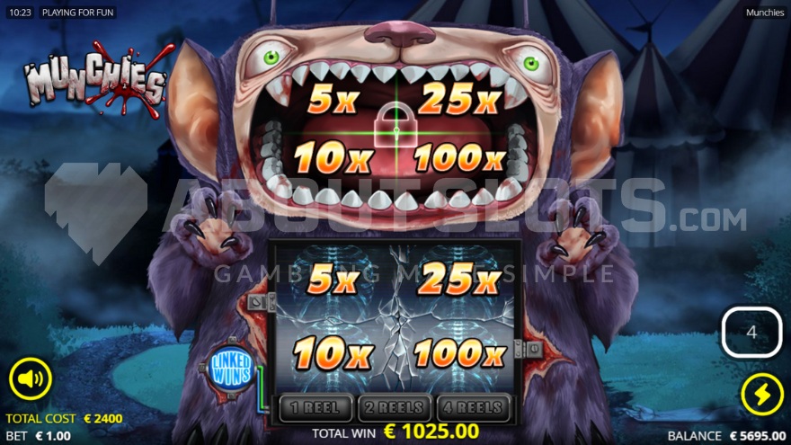 Screenshot of Devour Spins mode on 4 reels in Munchies slot