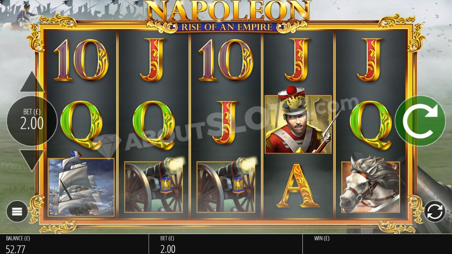 Base game of Napoleon slot with Napoleon visible in the background.